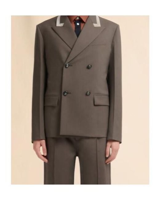 Marni Brown Double-Breasted Wool Blazer With Mending for men