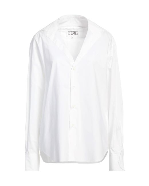 MM6 by Maison Margiela White Solid Color V-Neck Shirt