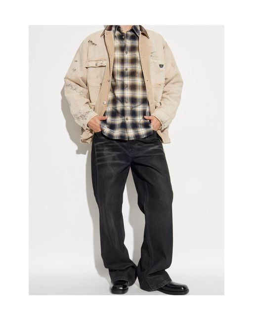 M I S B H V Natural Logo Plaque Distressed Jacket for men