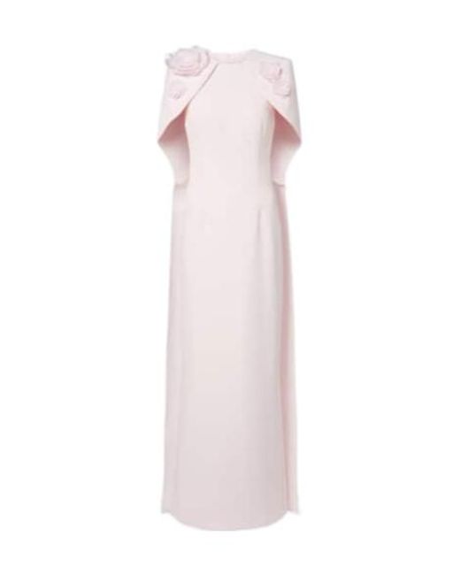 Safiyaa Pink Lennox Floral-Appliqué Caped Crepe Gown