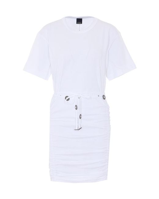 Pinko White Anguillara Ruched Mini Dress