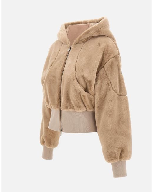 Moose Knuckles Natural Logo Patch Faux Fur Jacket