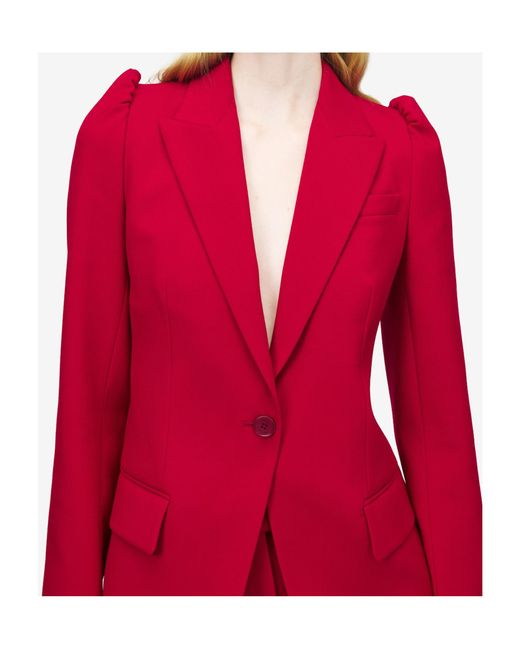 McQueen Red T-Bar Detailed Single Breasted Blazer