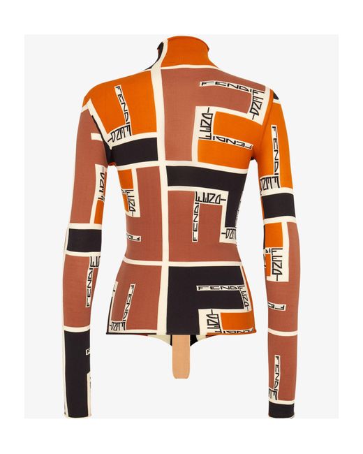 Fendi Orange High-Neck Printed Jumper