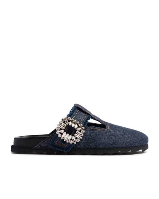 Roger Vivier Blue Slidy Viv Denim Mules
