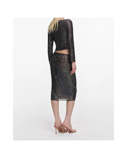 Self-Portrait Gray Embellished Midi Skirt