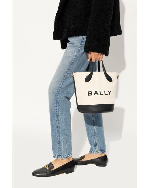 Bally White Logo Printed Tote Bag