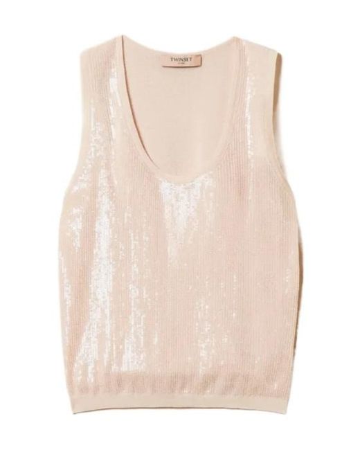 Twinset Natural Sequin-Embellished Vest
