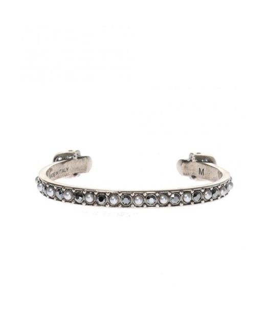 McQueen White Crystal-Embellished Skull Cuff Bracelet