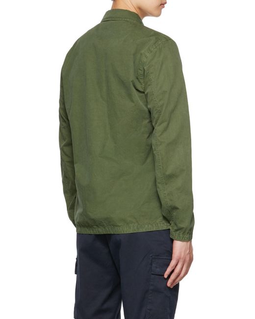 Stone Island Green Compass-Logo Zip-Up Shirt Jacket for men