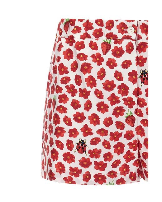 Versace Red Floral-Printed Elasticated Waistband Shorts
