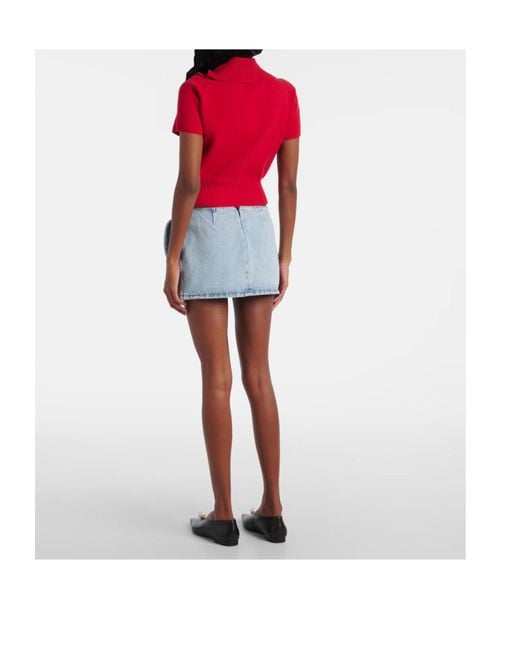 Magda Butrym Blue Floral-Appliqué Denim Miniskirt