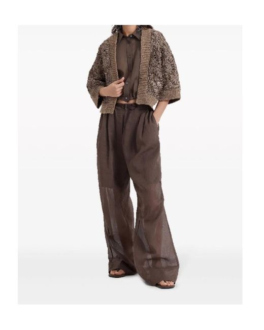 Brunello Cucinelli Brown Sequin-Embellished Knitted Cardigan