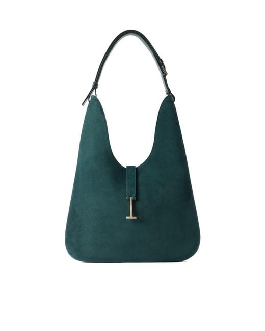 Tom Ford Blue T-Embellished Medium Suede Shoulder Bag