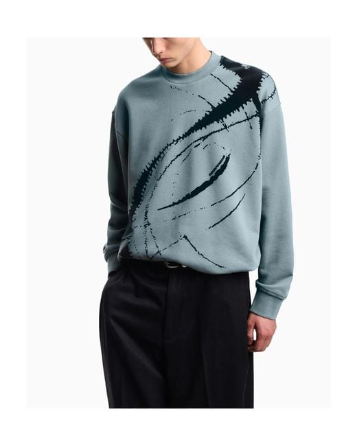 Emporio Armani Blue Cotton Flocked Sweatshirt for men