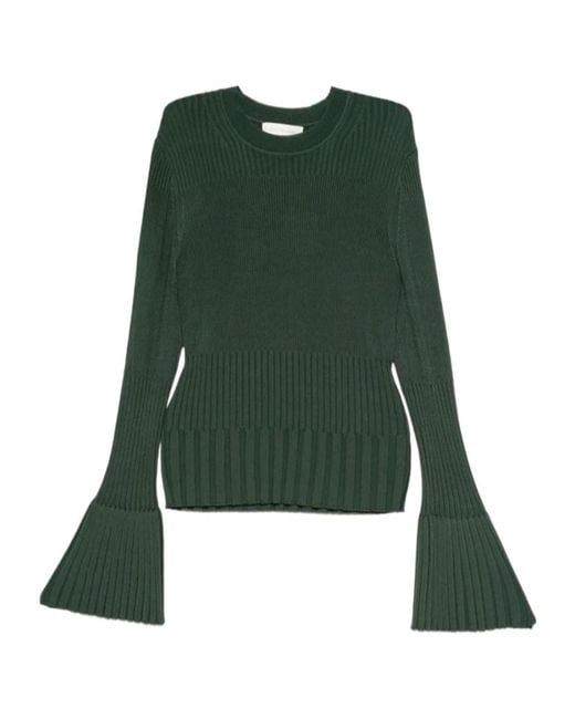 Zimmermann Green Ribbed Bell-Sleeve Sweater