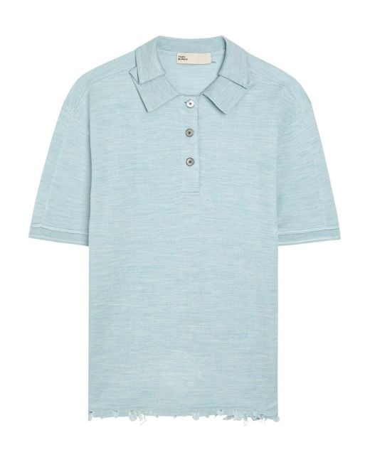 Tory Burch Blue Silk Lapel Top