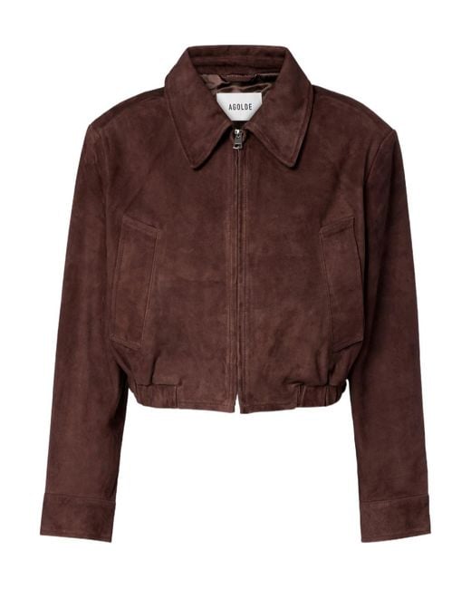 Agolde Brown Nahla Zip-Up Leather Jacket