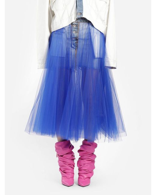 Unravel Project Blue Tulle Spliced Denim Skirt
