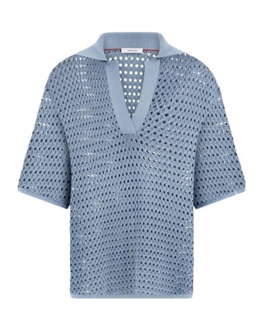 Ferragamo Blue Knit Polo Shirt