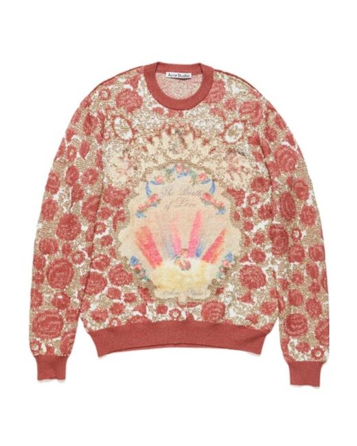 Acne Pink Floral-Intarsia Crew-Neck Jumper for men