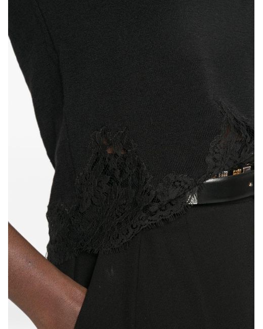 ERMANNO FIRENZE Black Short-Sleeve Lace-Trim T-Shirt