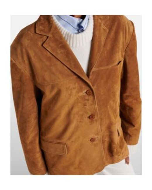 Staud Brown Corrine Single-Breasted Suede Jacket