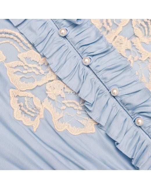 Self-Portrait Blue Ruffled Lace-Trim Midi Dress
