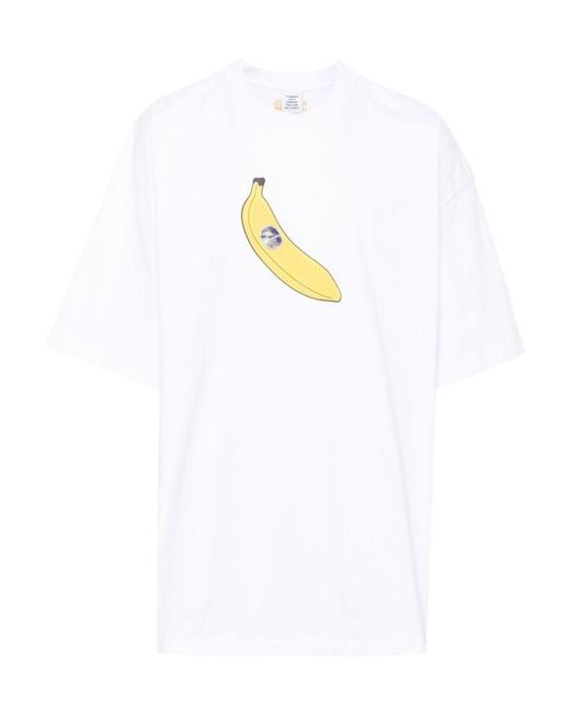 Vetements White Banana-Printed Oversized T-Shirt for men