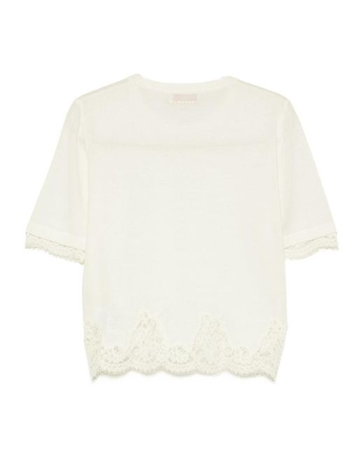 ERMANNO FIRENZE White Short-Sleeve Lace-Trim Top
