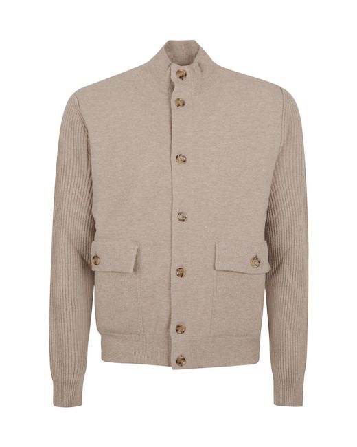 Lardini Natural High-Neck Buttoned Knitted Cardigan for men
