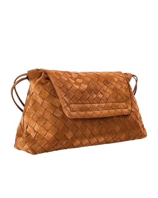 Bottega Veneta Brown Suede Woven Crossbody Bag