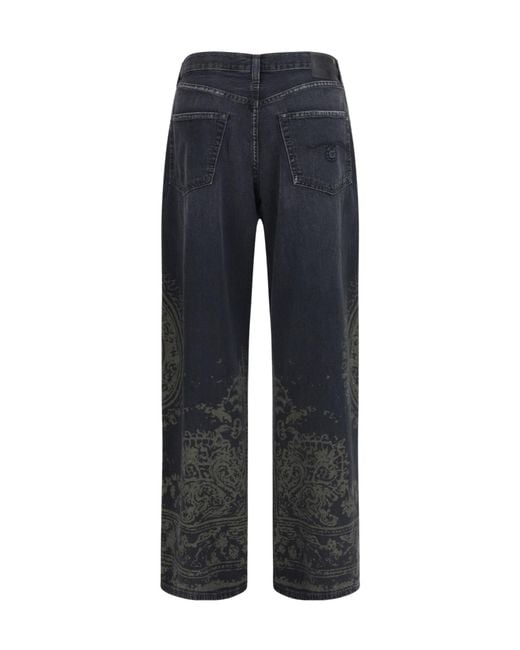 R13 Blue Damon Wide-Leg Printed Jeans