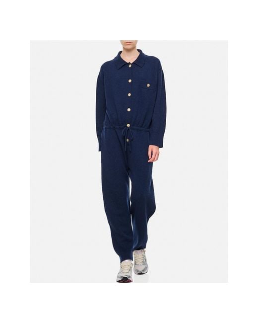 Barrie Blue Long-Sleeved Front-Button Jumpsuit