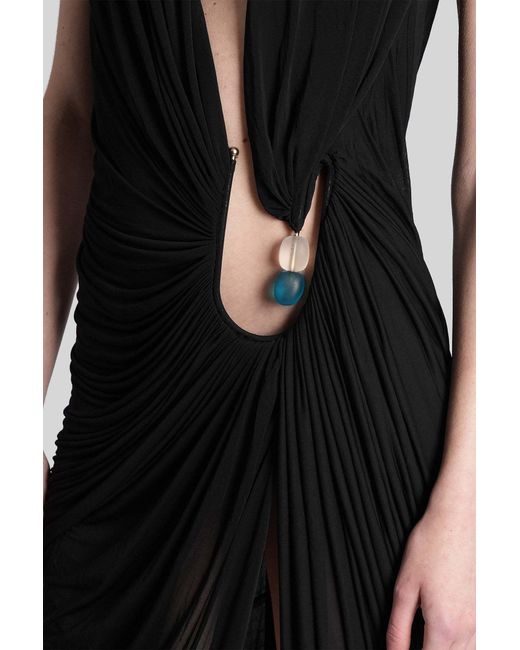 Christopher Esber Black Ruched Stone-Embellished Dress