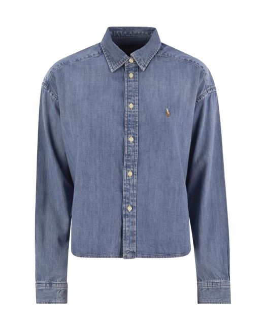 Polo Ralph Lauren Blue Logo Embroidered Denim Shirt