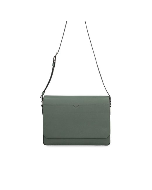 Valextra Green V-Line Foldover-Top Messenger Bag for men