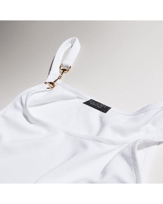 Gucci White Viscose Crêpe Jersey Top With Horsebit, Size M, Ready-To-Wear