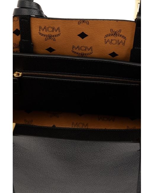 MCM Black Himmel Logo Debossed Tote Bag