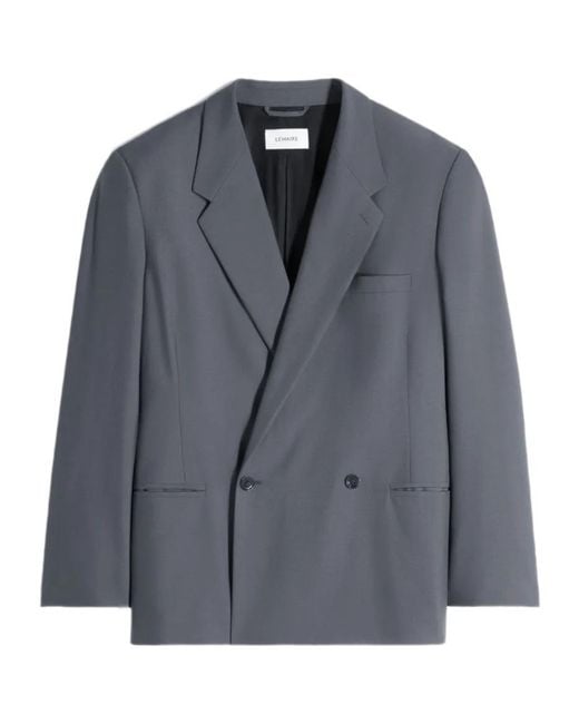 Lemaire Gray Double-Breasted Oversized Blazer for men