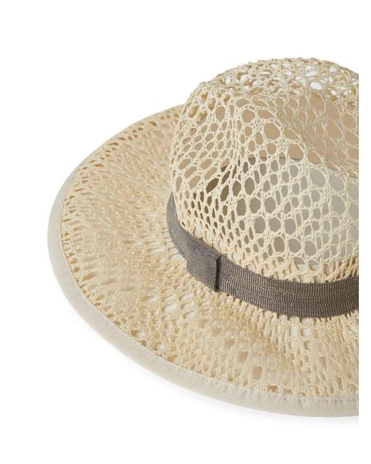 Brunello Cucinelli White Monili-Embellished Flat Brim Fedora Hat