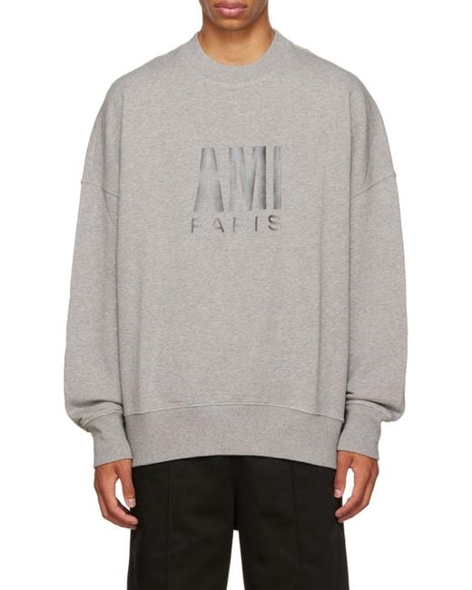 AMI Gray Logo-Embroidered Oversize Sweatshirt for men