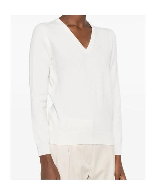 Brunello Cucinelli White V-Neck Sweater