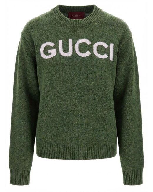 Gucci Green Logo Intarsia-Knit Crewneck Jumper