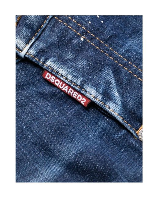 DSquared² Blue Paint Splatter Distressed Skinny Jeans