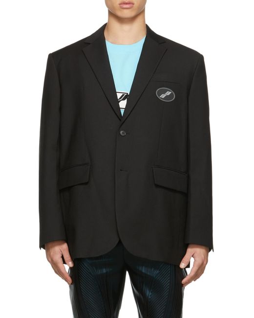 we11done Black Logo-Patch Long Sleeved Oversized Blazer for men