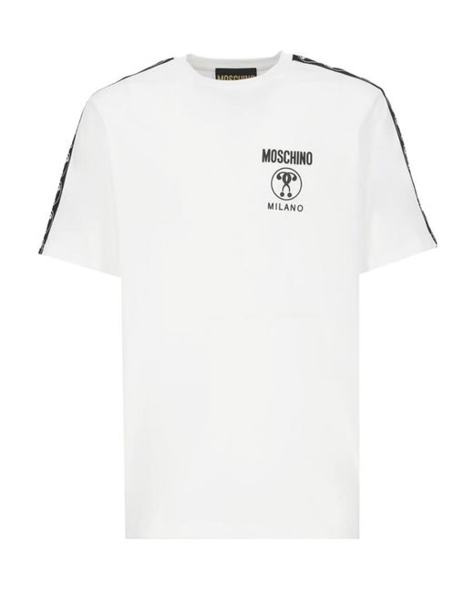 Moschino White Logo Printed Crewneck T-Shirt for men