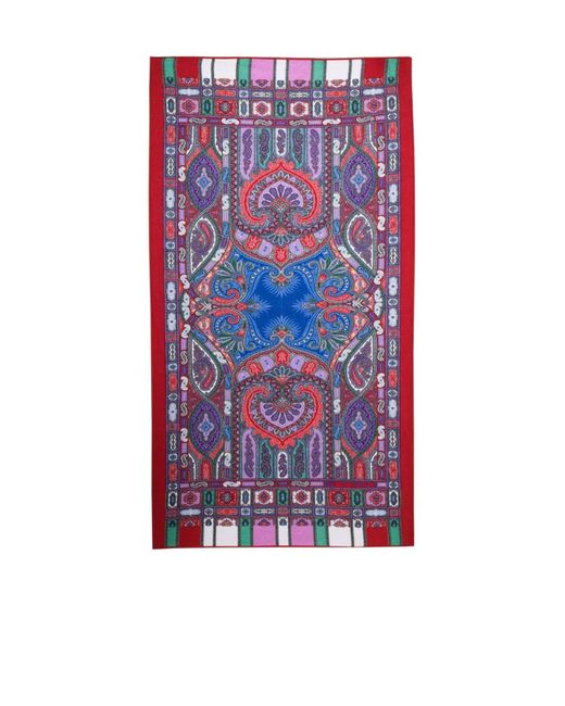 Etro Red Home Baroque-Pattern Printed Beach Towel