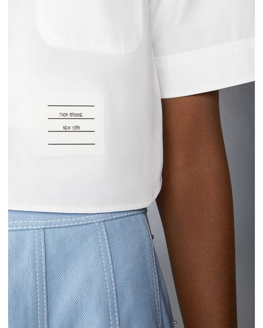 Thom Browne White Logo Patch Cropped Shirt