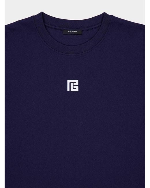 Balmain Blue Logo Embroidered T-Shirt for men